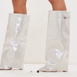 Silver Over the Knee Boots - Pretty Little Thing
